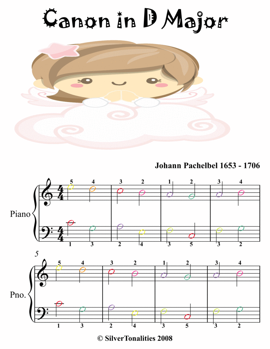 Canon in D Easiest Piano Sheet Music with Colored Notes Easy Piano scores gallery preview page 1