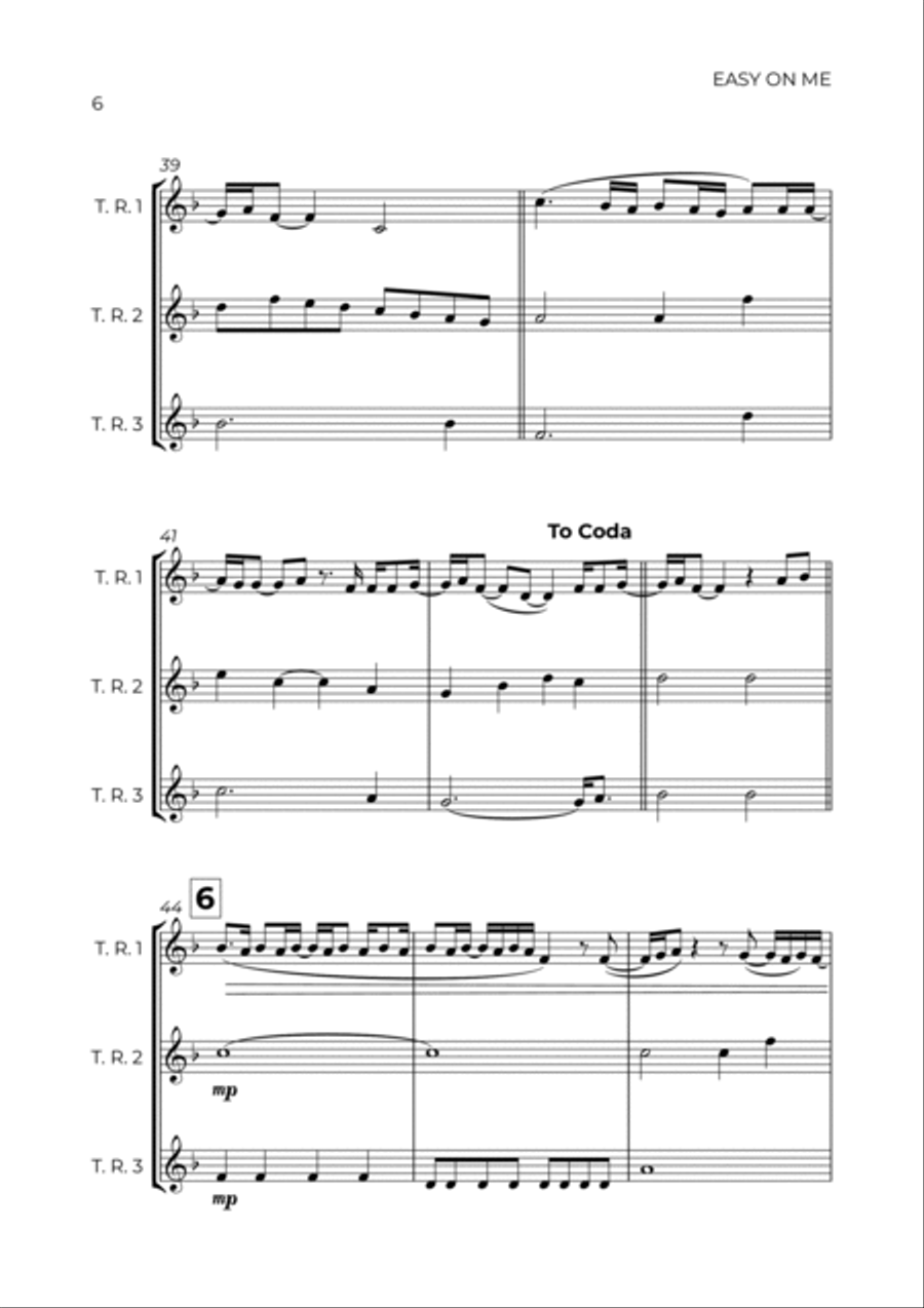 Easy On Me Tenor Recorder scores gallery preview page 6