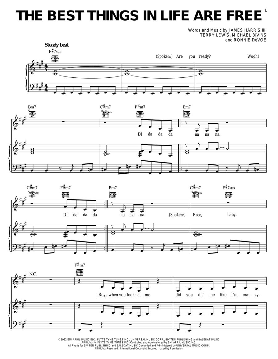 The Best Things In Life Are Free Piano, Vocal, Guitar scores gallery preview page 1