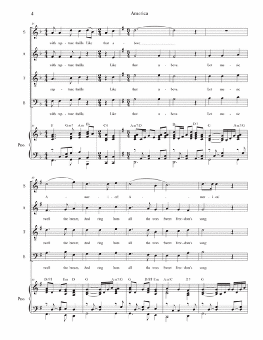 America (My Country, 'Tis of Thee) (SATB) image number null