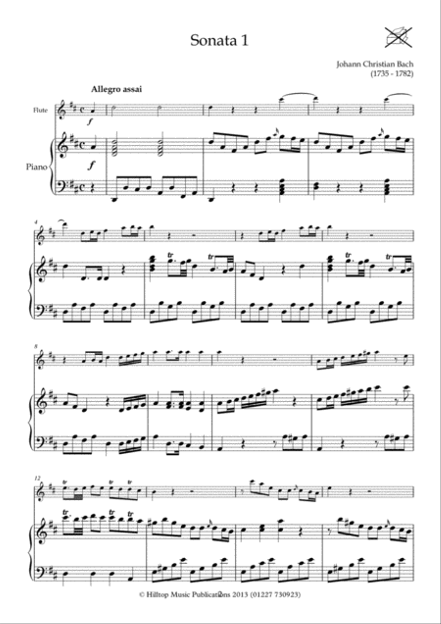 J. C. Bach Six Sonatas for flute and piano No. 1 - 3 Flute Solo scores gallery preview page 3
