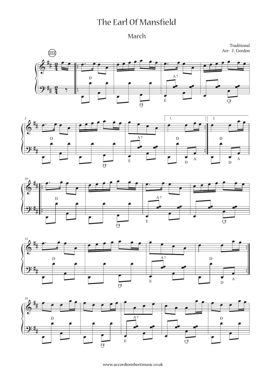 The Earl Of Mansfield Accordion scores gallery preview page 1