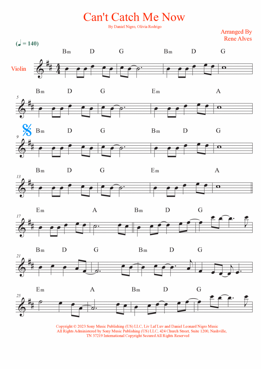 Can't Catch Me Now Can't Catch Me Now Violin Solo scores gallery preview page 1