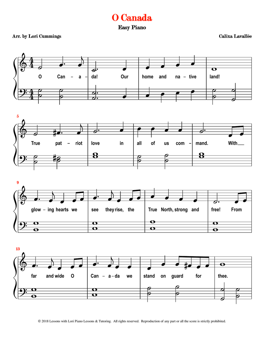 O Canada Easy Piano scores gallery preview page 2