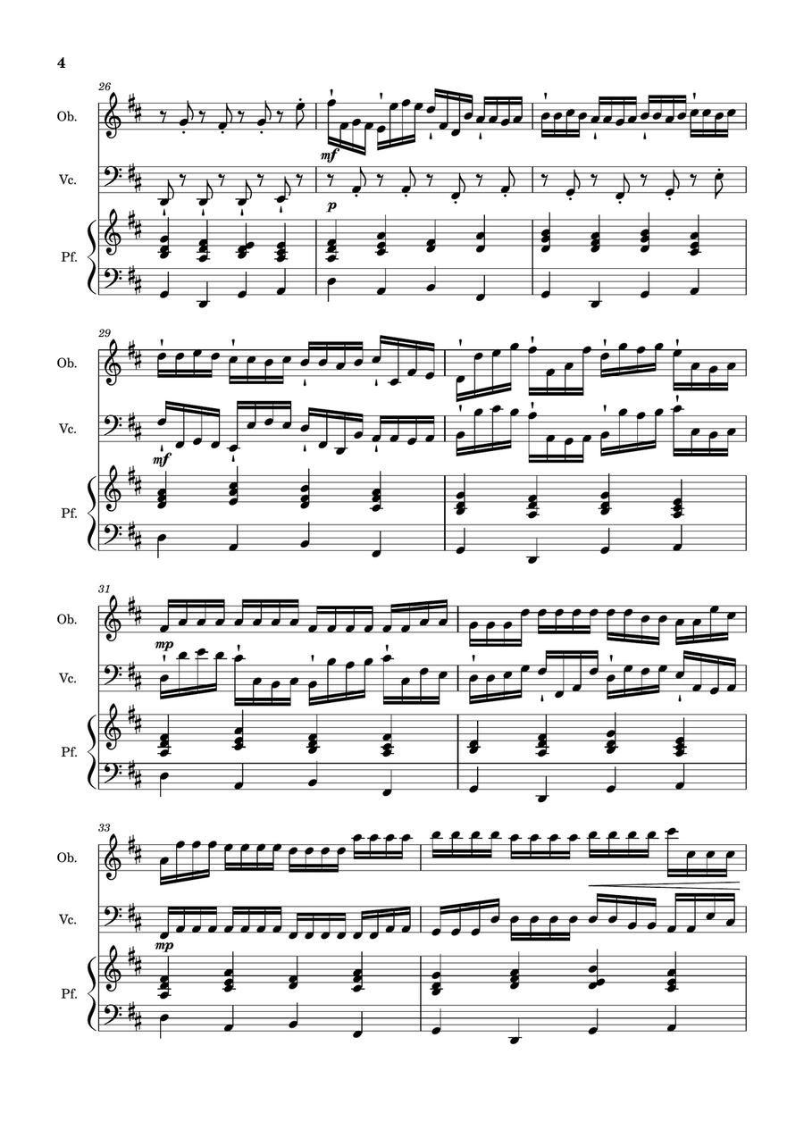 Canon in D Major, P.37; T.337. Arranged for Oboe, Violoncello and Piano. Score and Parts Small Ensemble scores gallery preview page 4