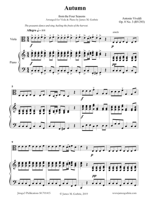 Vivaldi: Autumn from the Four Seasons for Viola & Piano
