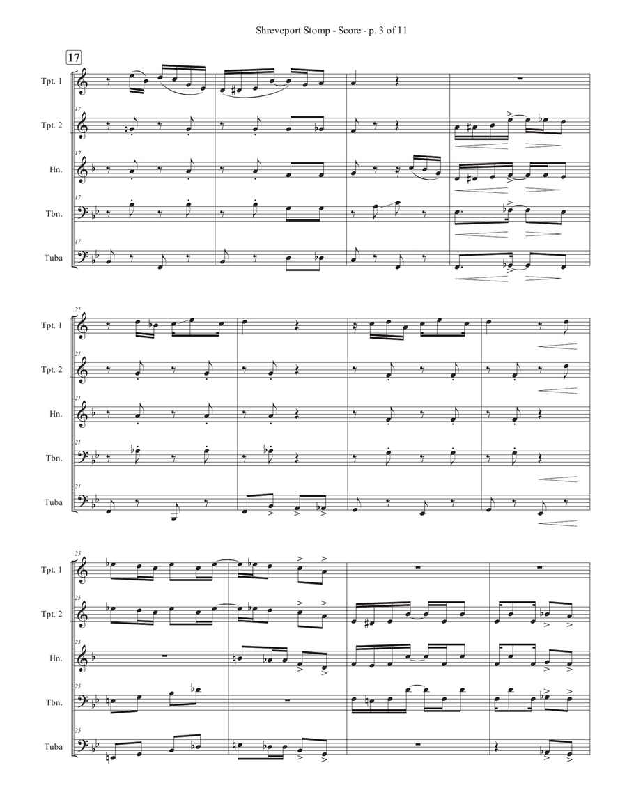 Shreveport Stomp - Full Score Brass Quintet scores gallery preview page 3