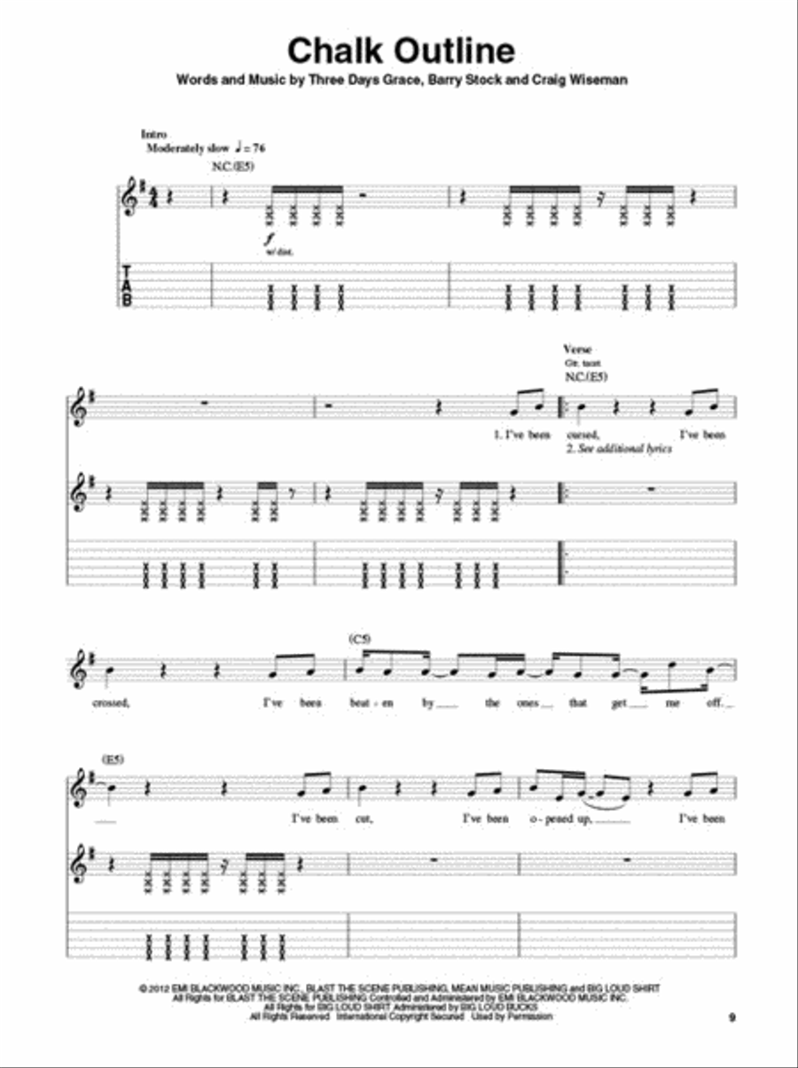 Three Days Grace Guitar Tablature scores gallery preview page 4