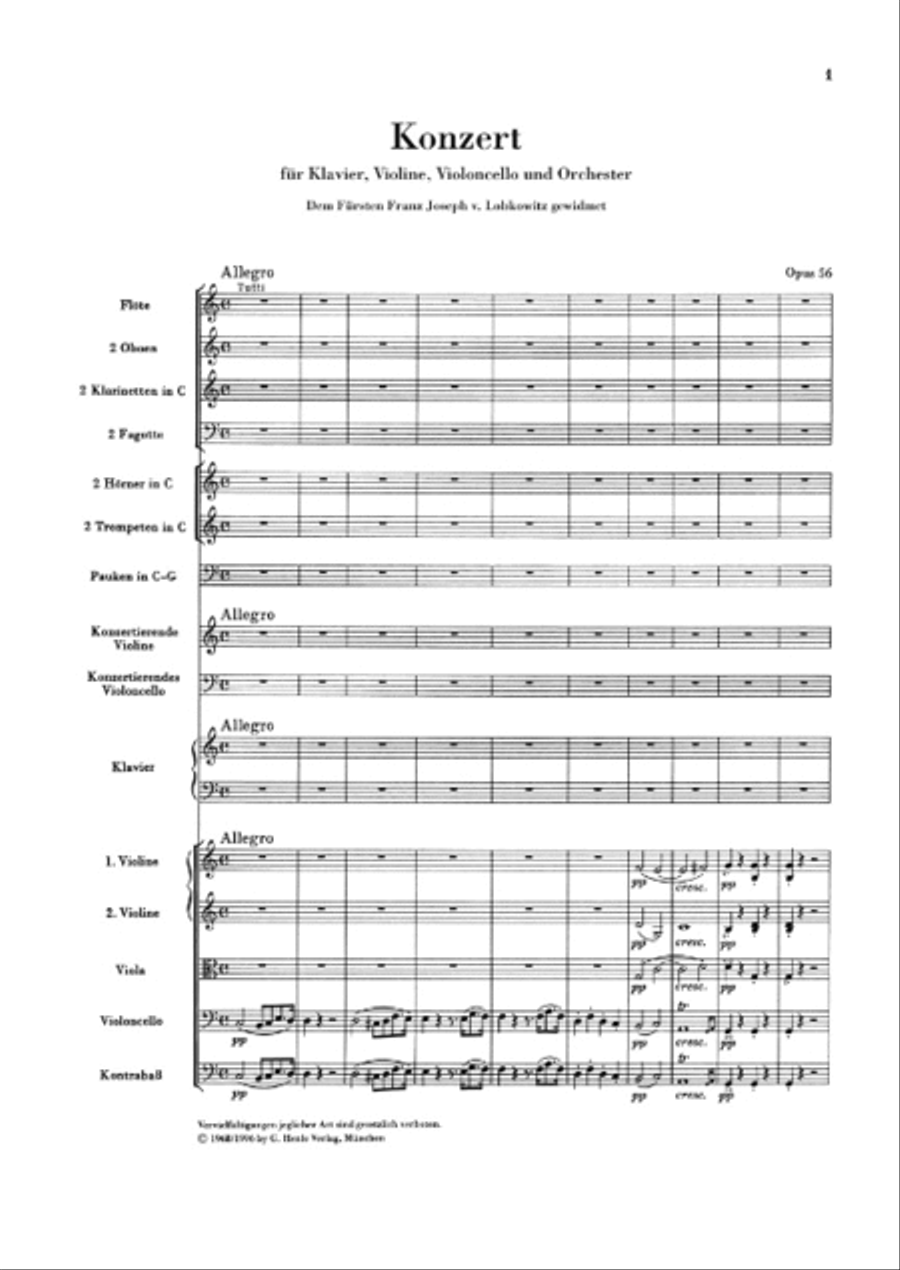 Concerto C major for Piano, Violin, Violoncello and Orchestra [Triple Concerto] op. 56 Orchestra scores gallery preview page 2