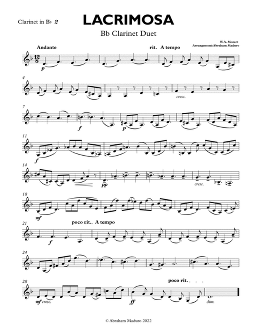 Lacrimosa From Mozart´s Requiem Bb Clarinet Duet-Score and Parts image number null