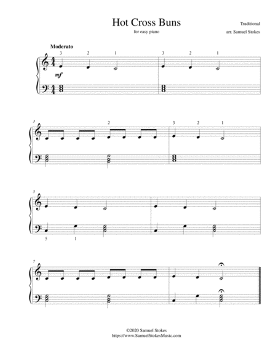 Hot Cross Buns - for easy piano Easy Piano scores gallery preview page 1