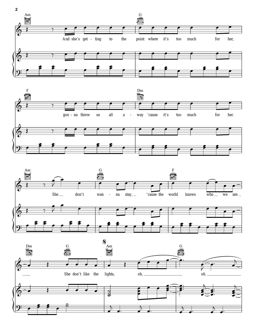 She Don't Like The Lights Piano, Vocal, Guitar scores gallery preview page 2
