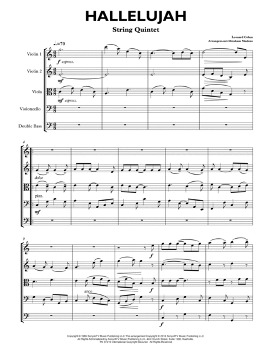 Hallelujah String Quintet scores gallery preview page 2