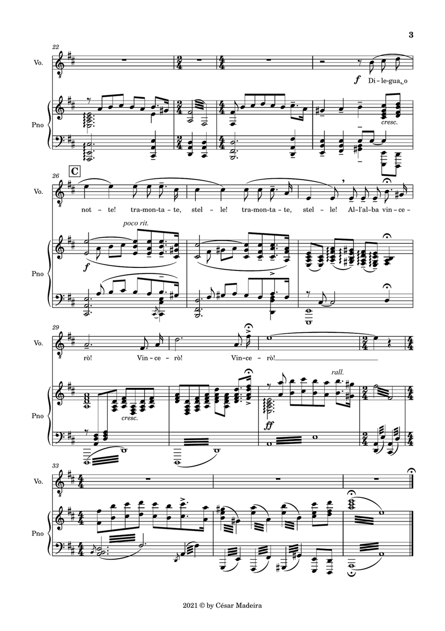 Nessun Dorma by Puccini - Voice and Piano (Full Score and Parts) Piano, Vocal scores gallery preview page 4