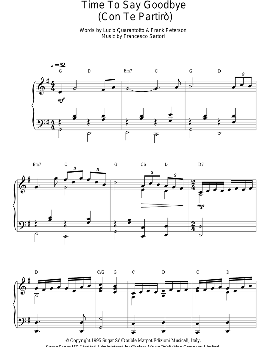 Time To Say Goodbye (Con Te Partiro) Piano Solo scores gallery preview page 1