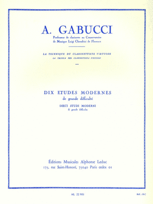 Book cover for 10 Etudes Modernes De Grande Difficulte (clarinet Solo)
