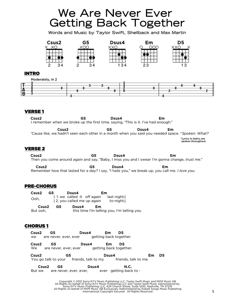 We Are Never Ever Getting Back Together Acoustic Guitar scores gallery preview page 1