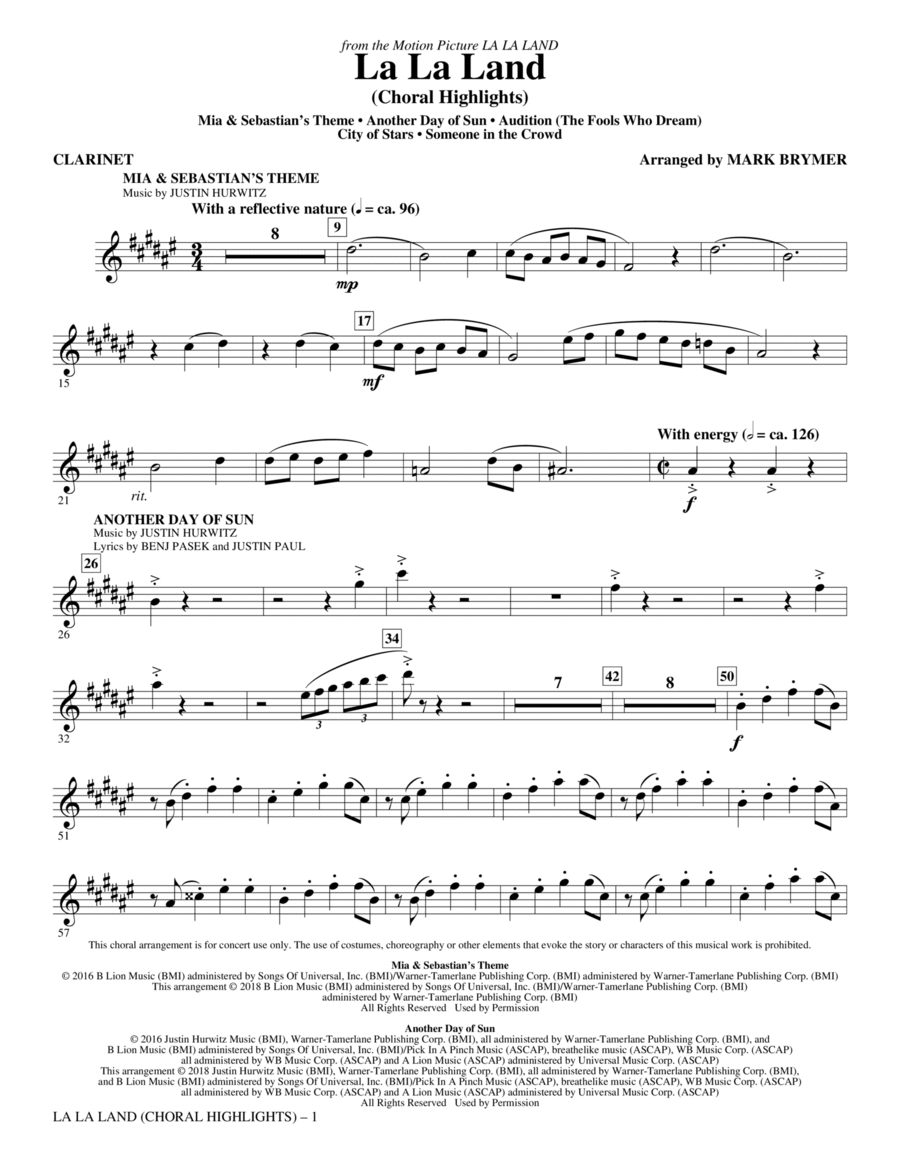La La Land: Choral Highlights (arr. Mark Brymer) - Clarinet Choir scores gallery preview page 1