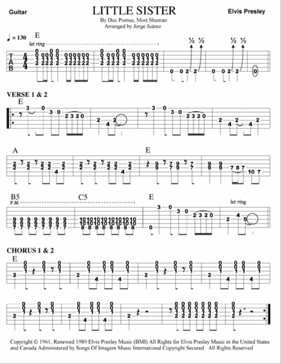 Little Sister Guitar Tablature scores gallery preview page 1