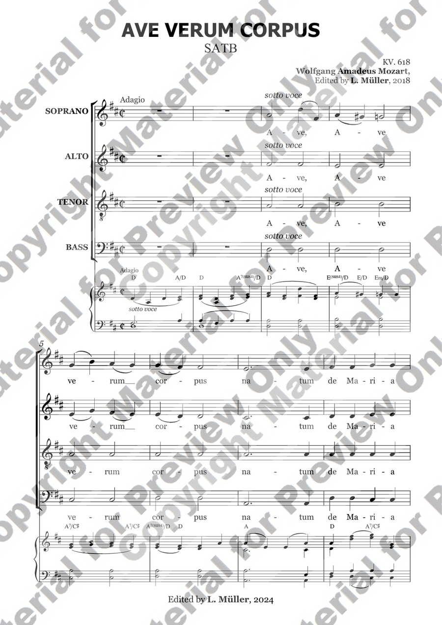 Ave Verum Corpus (with chords) 4-Part scores gallery preview page 1