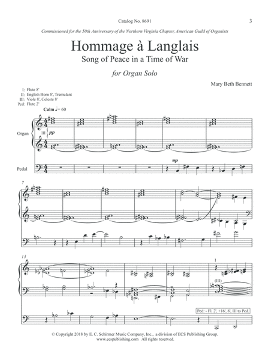Hommage à Langlais: Song of Peace in a Time of War Organ Solo scores gallery preview page 1