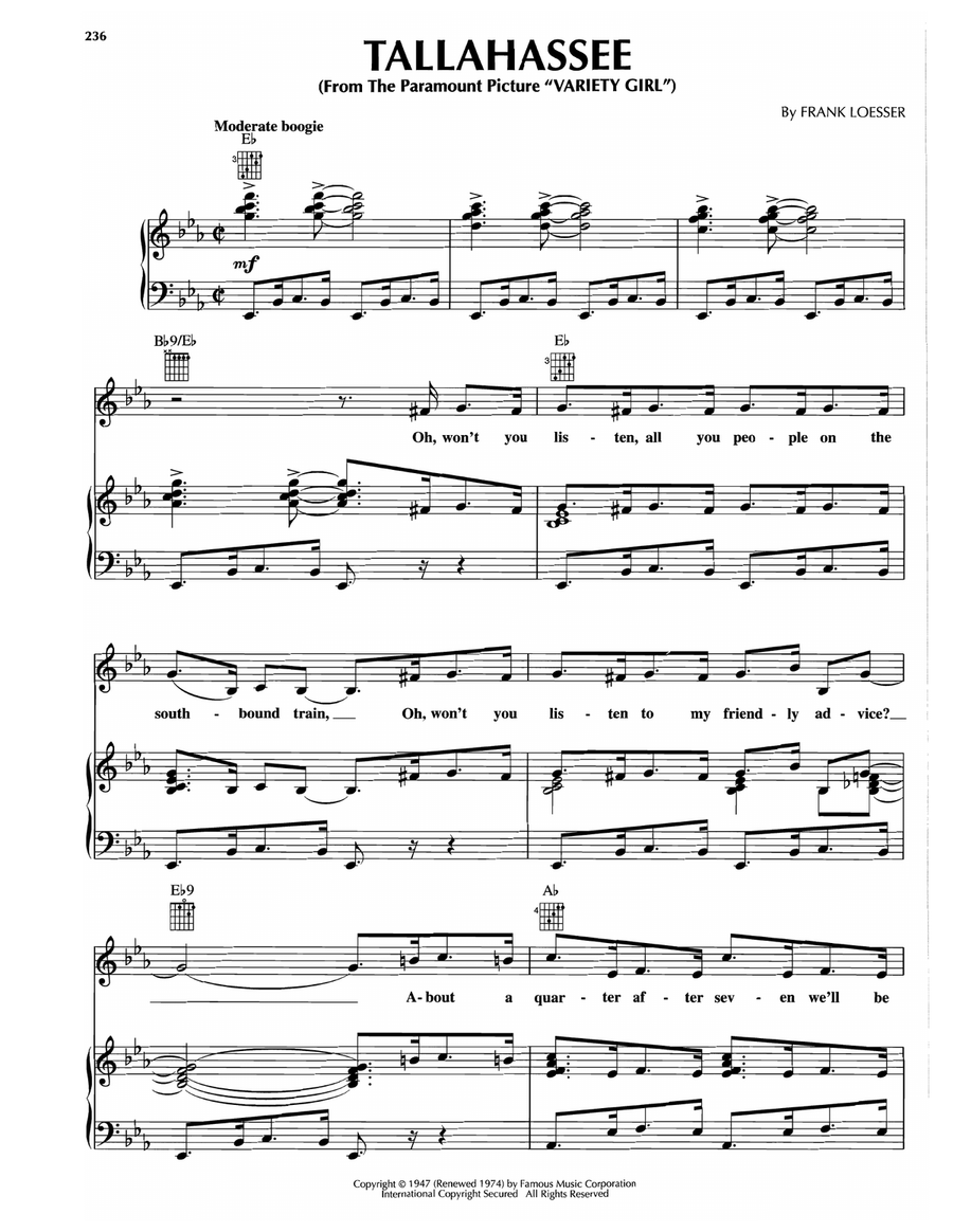 Tallahassee Tallahassee Piano, Vocal, Guitar scores gallery preview page 1
