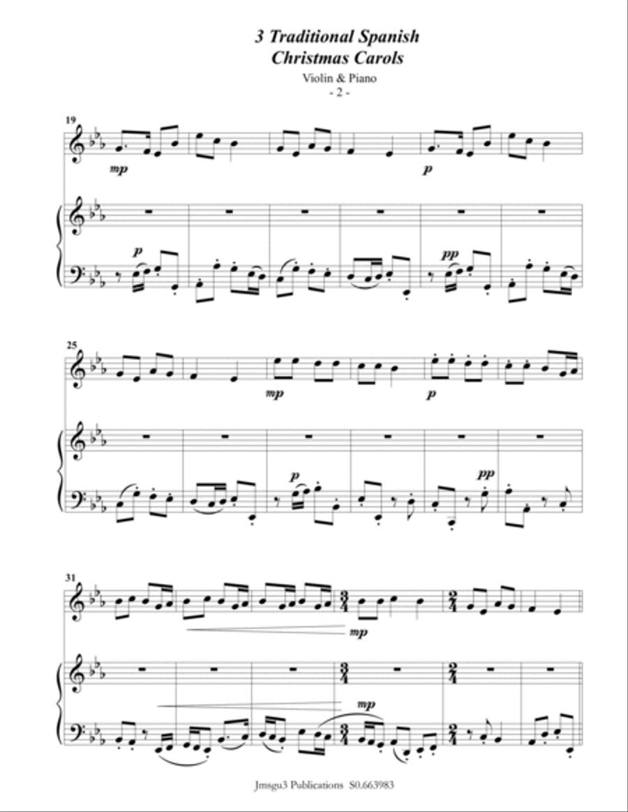 3 Traditional Spanish Christmas Carols for Violin & Piano Violin Solo scores gallery preview page 2