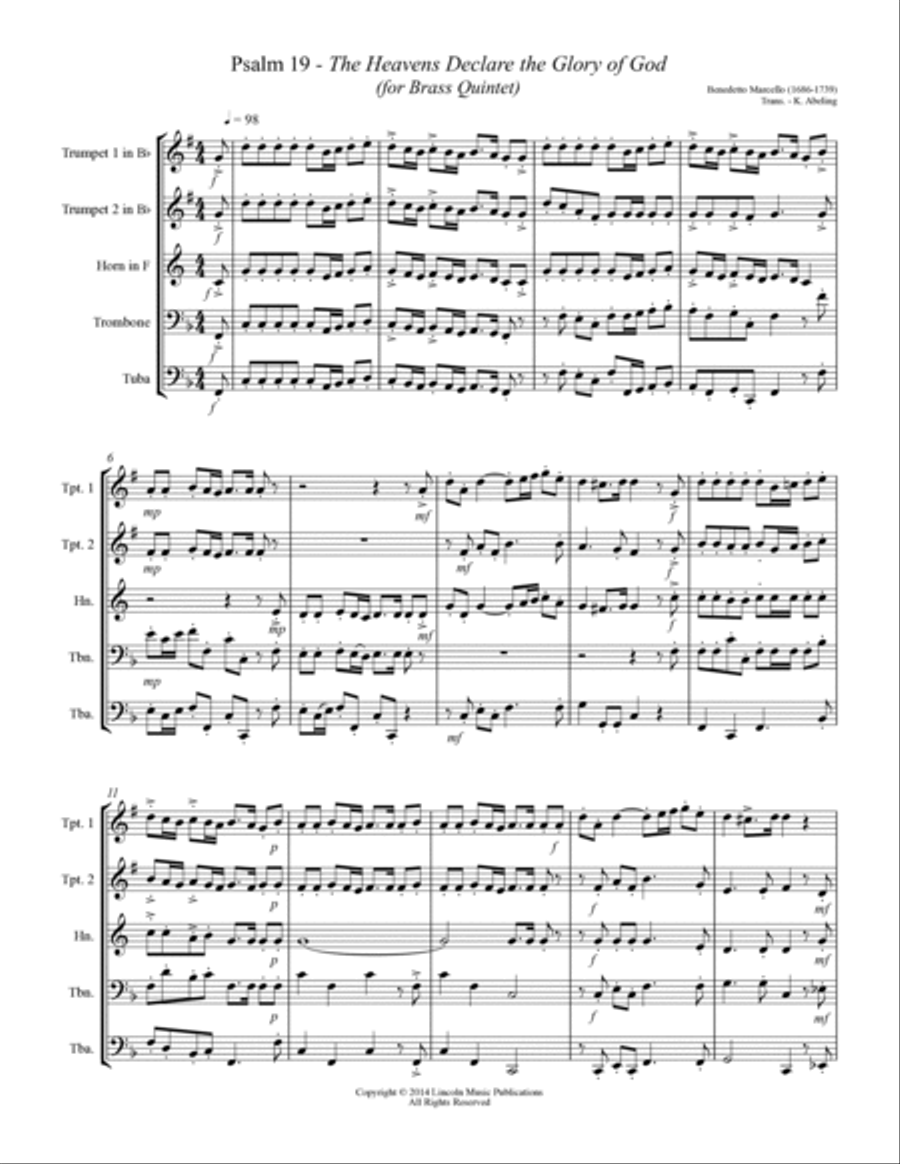 Psalm 19 - Benedetto Marcello (for Brass Quintet) Brass Quintet scores gallery preview page 2