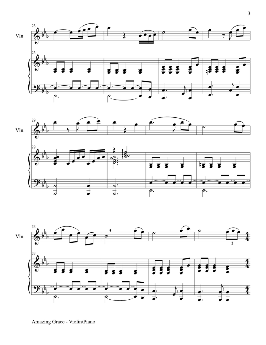 AMAZING GRACE (Violin Piano and Violin Part) Violin Solo scores gallery preview page 3