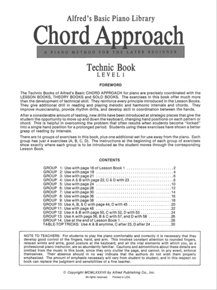Alfred's Basic Piano Chord Approach Technic, Book 1 Piano Method scores gallery preview page 2