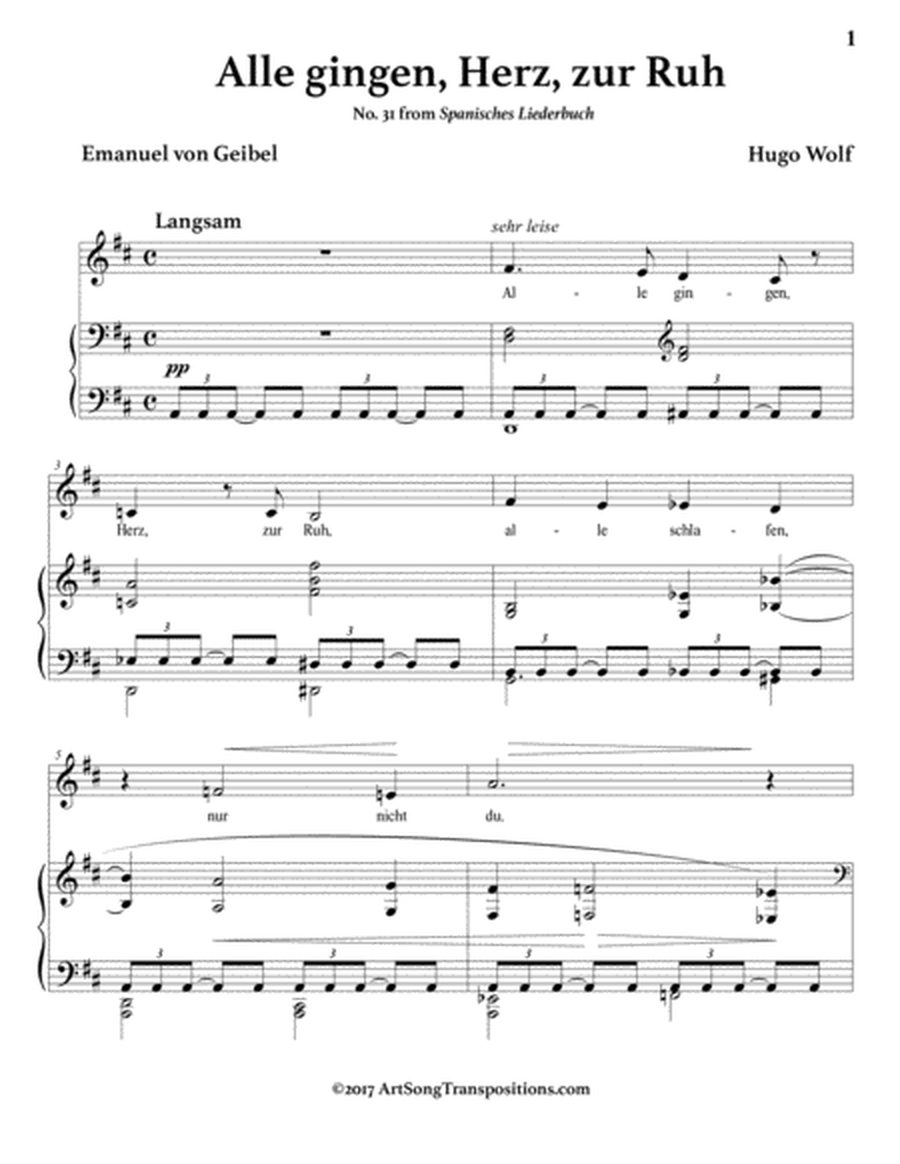 WOLF: Alle gingen, Herz, zur Ruh (transposed to D major)