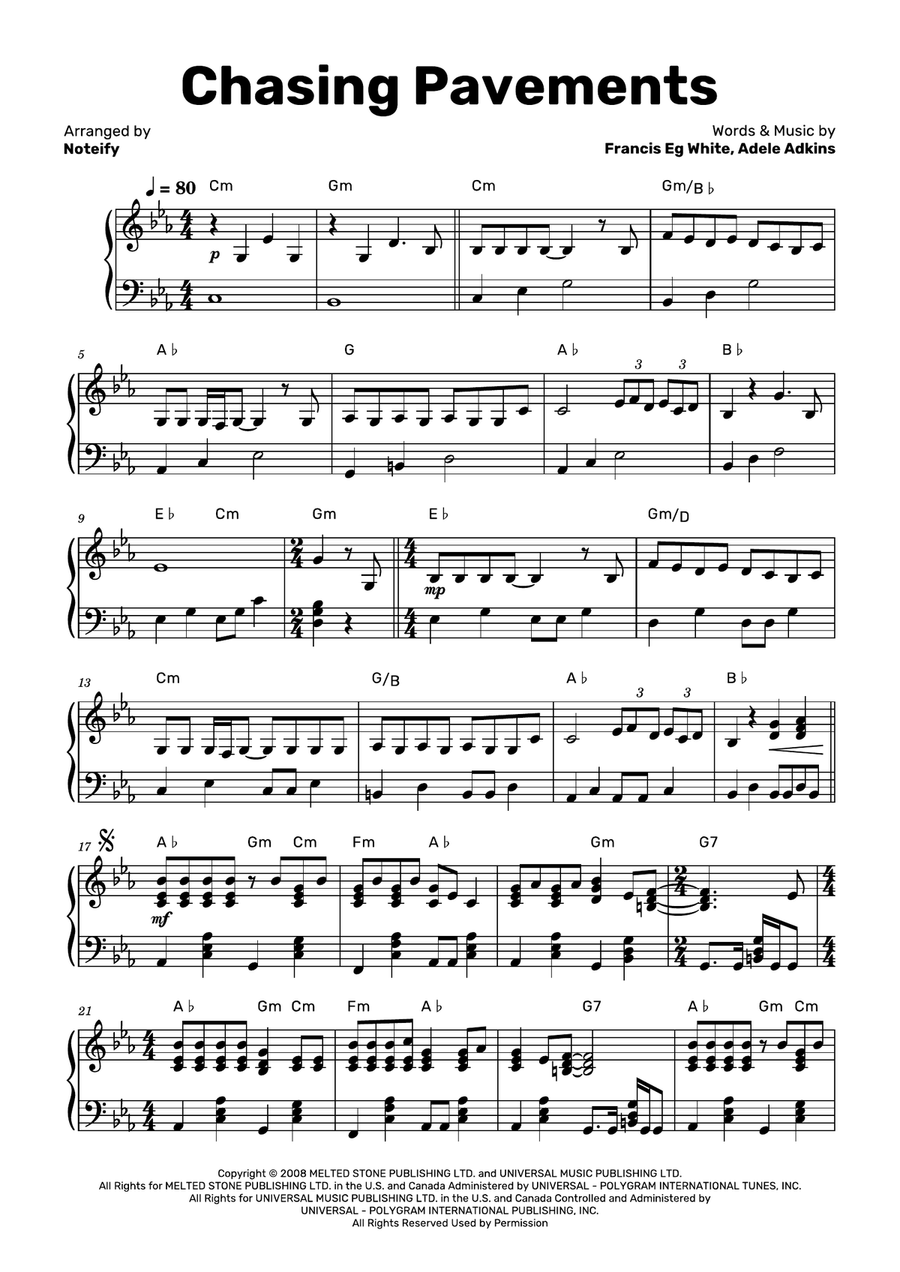 Chasing Pavements Chasing Pavements Piano Solo scores gallery preview page 1