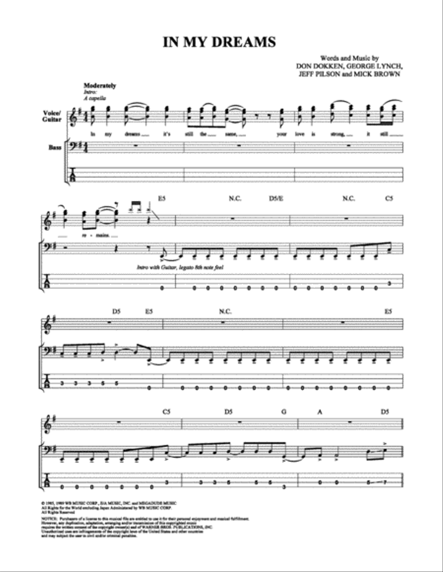 In My Dreams Bass Guitar Tablature scores gallery preview page 1