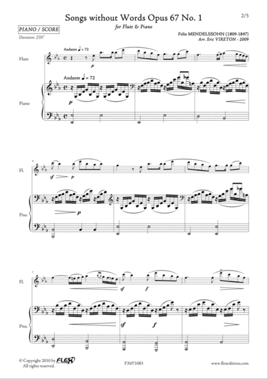 Songs without Words Opus 67 No. 1 Flute Solo scores gallery preview page 2