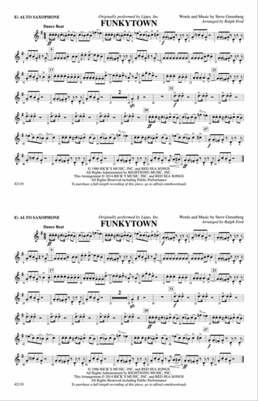 Funkytown: E-flat Alto Saxophone Marching Band scores gallery preview page 1