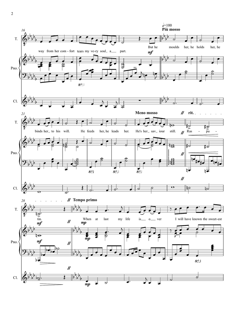 My Only Consolation (Rasputin) for solo male voice and piano (optional clarinet) Piano, Vocal scores gallery preview page 2