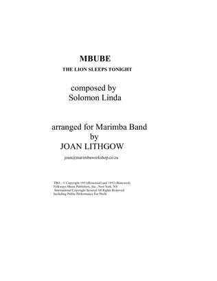 Book cover for Mbube (wimoweh) - Score Only