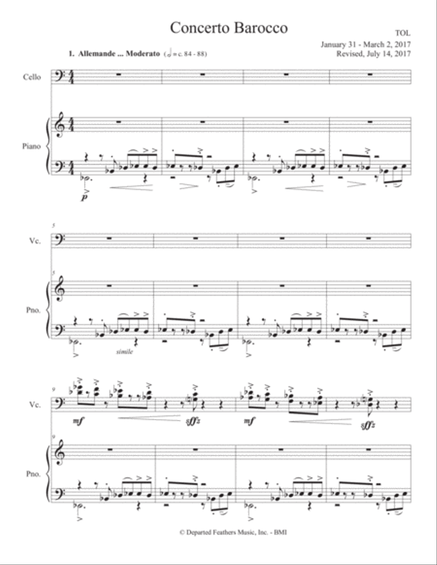 Concerto Barocco (2017) for cello and piano Piano scores gallery preview page 3