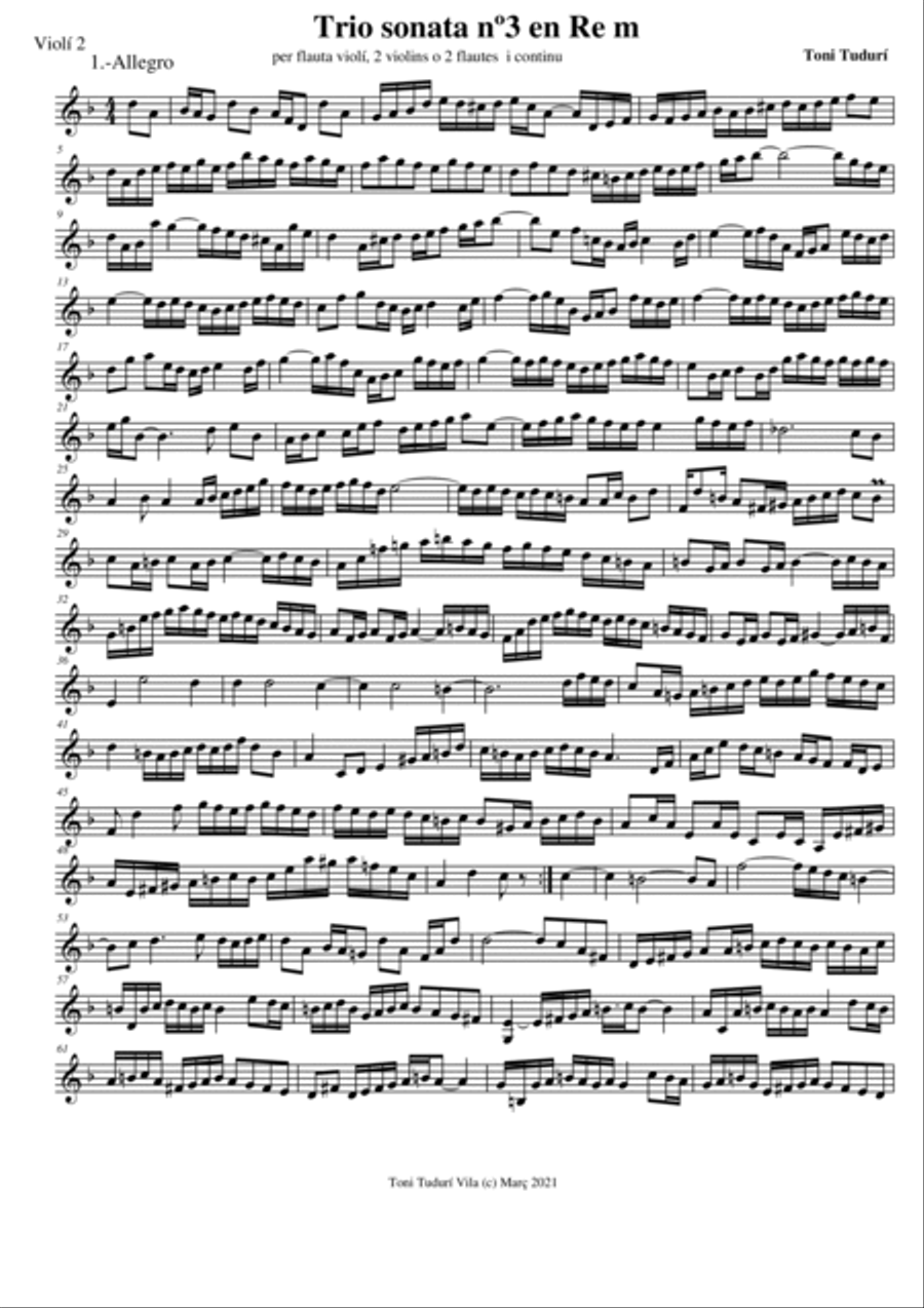 Trio sonata nº3 in D minor for flute, violin & cello or 2 violins & cello and basso continuo (PARTS Small Ensemble scores gallery preview page 6