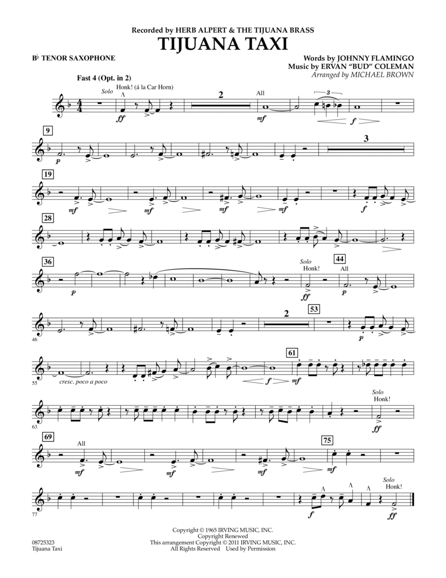 Tijuana Taxi - Bb Tenor Saxophone Concert Band scores gallery preview page 1