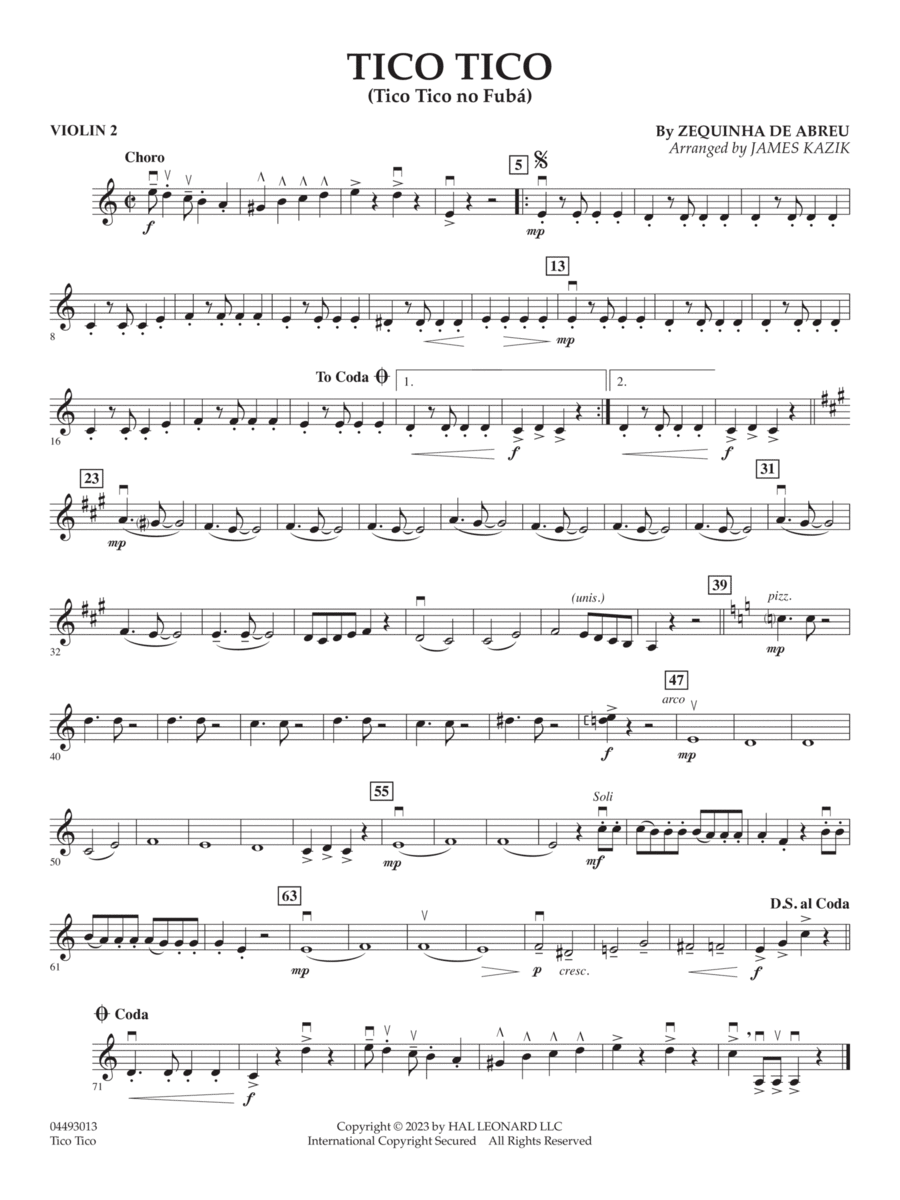 Tico Tico (Tico Tico No Fubá) (arr. James Kazik) - Violin 2