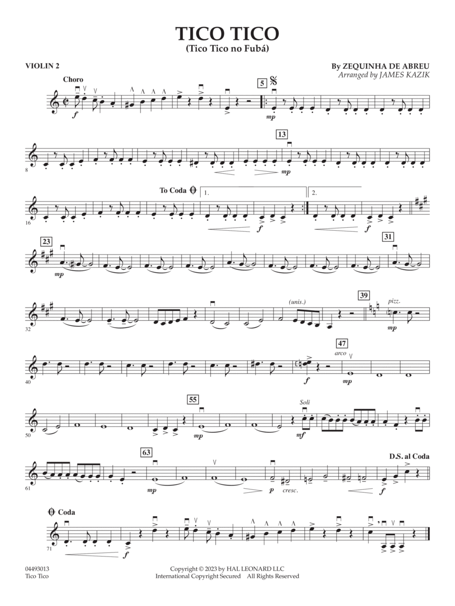 Tico Tico (Tico Tico No Fubá) (arr. James Kazik) - Violin 2 String Quartet scores gallery preview page 1