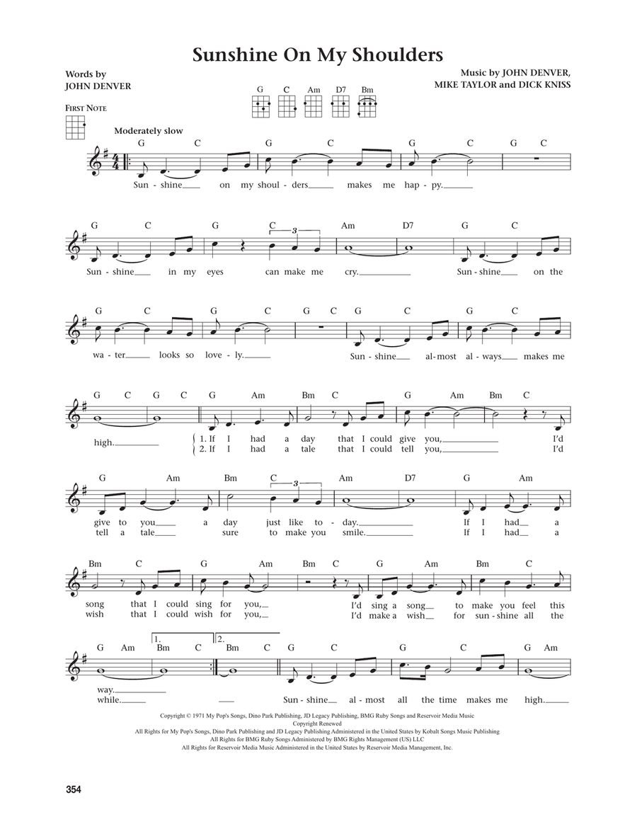 Sunshine On My Shoulders (from The Daily Ukulele) (arr. Jim Beloff) Ukulele scores gallery preview page 1
