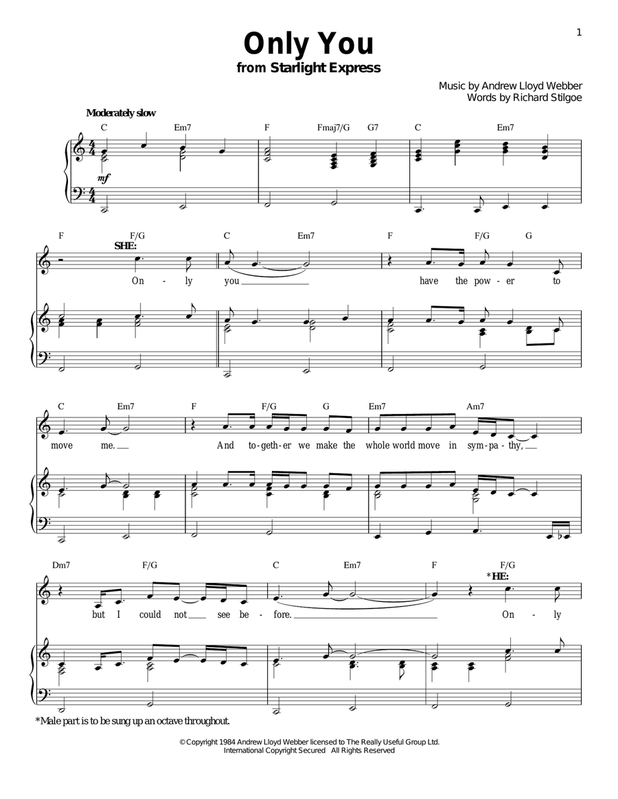 Only You (from Starlight Express) Piano, Vocal scores gallery preview page 1