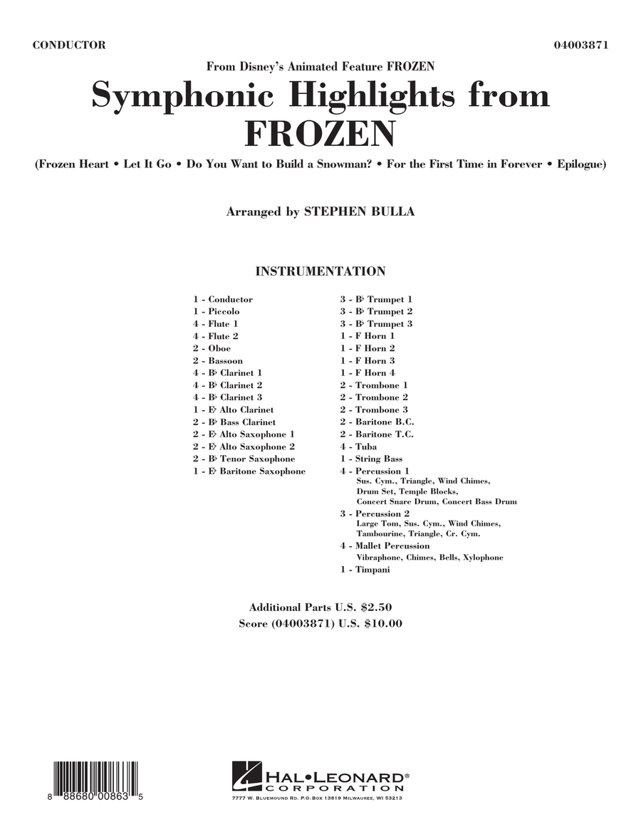 Symphonic Highlights from Frozen - Conductor Score (Full Score) Concert Band scores gallery preview page 1