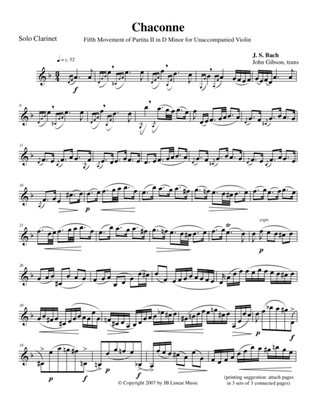 Bach Chaconne for solo (unaccompanied) clarinet