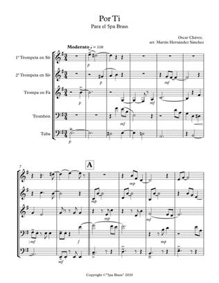 Mexican traditional Folk Pop: POR TI (by Oscar Chávez) for Brass Quintet arr. Martín Hernández S