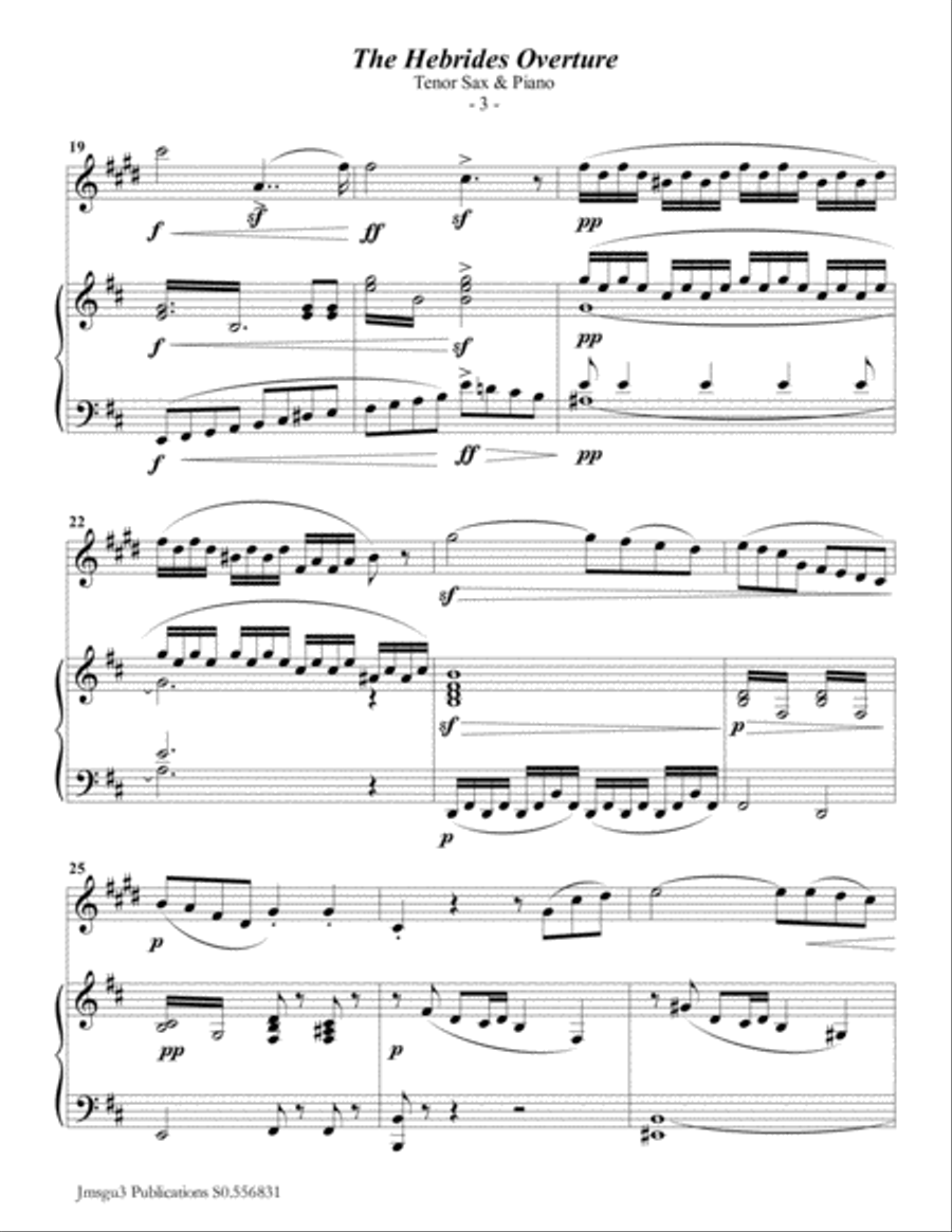 Mendelssohn: the Hebrides Overture for Tenor Sax & Piano Tenor Saxophone scores gallery preview page 3