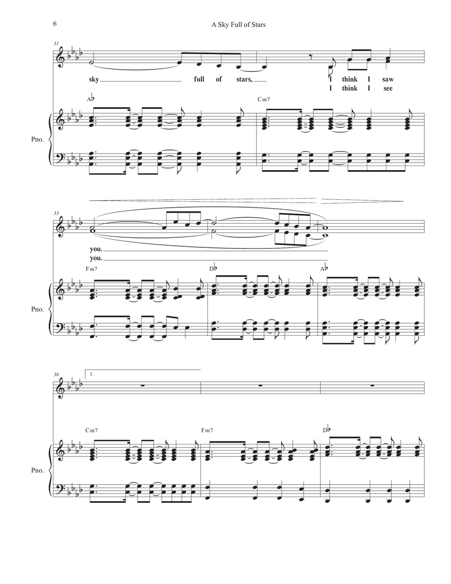 A Sky Full Of Stars Unison Choir scores gallery preview page 6