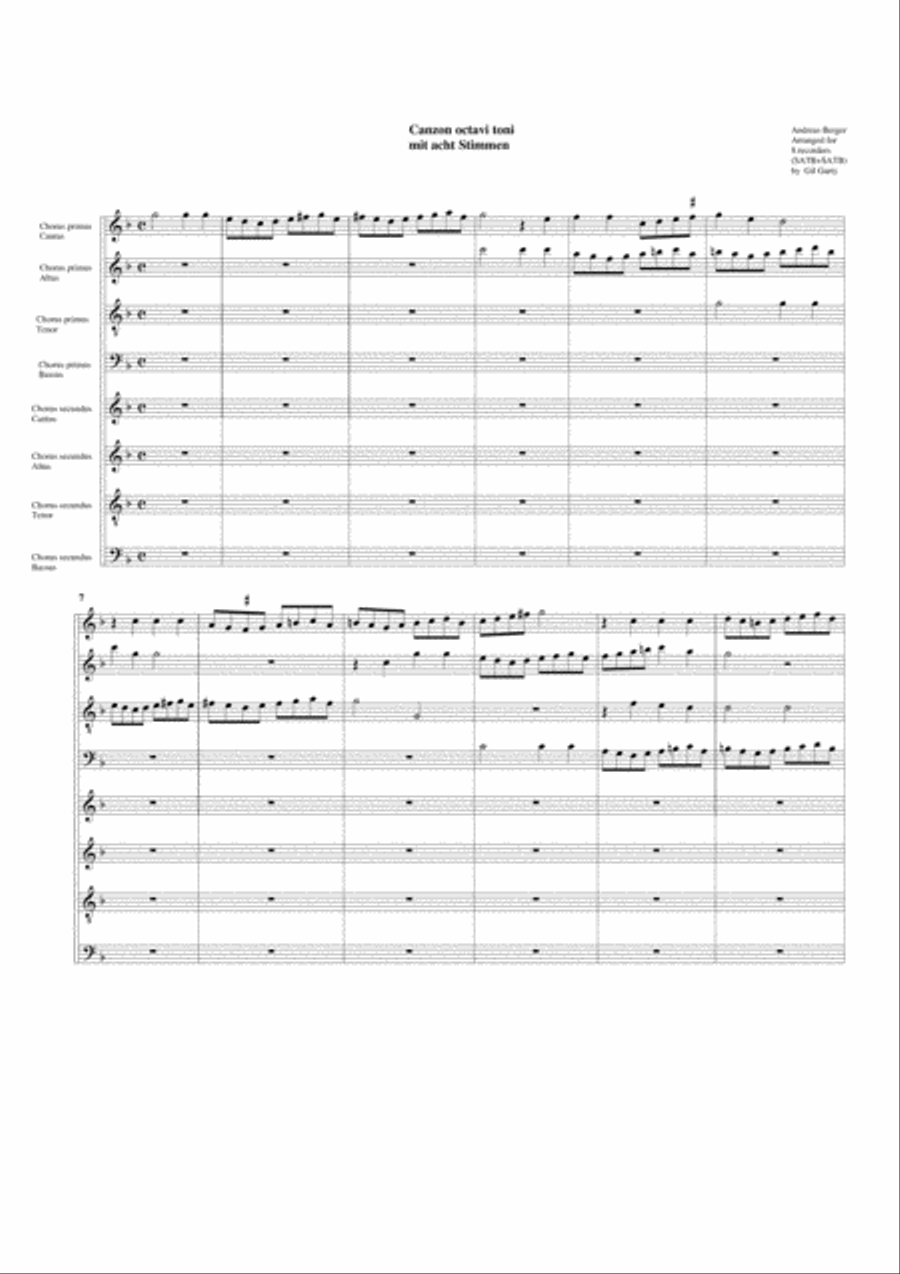 Canzon octavi toni a8 (arrangement for 8 recorders) Recorder scores gallery preview page 1